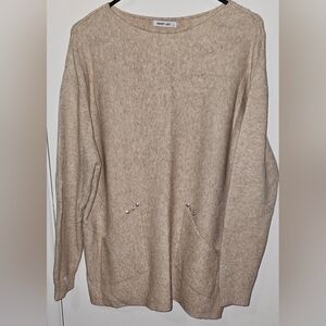 Sweet Lady Beige Knit Sweater Tunic w/ Rhinestone Pocket Detail | One Size | Coz